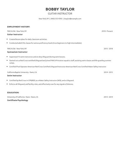 Guitar Instructor Resume