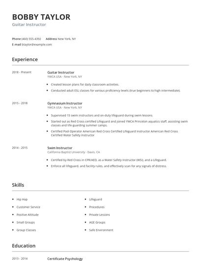 Guitar Instructor Resume
