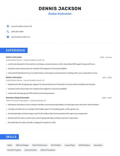Guitar Instructor Resume