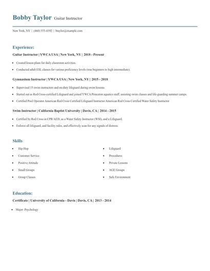 Guitar Instructor Resume