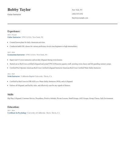 Guitar Instructor Resume