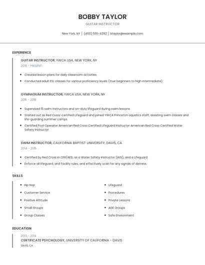 Guitar Instructor Resume