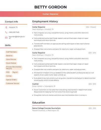 Guitar Repairer Resume