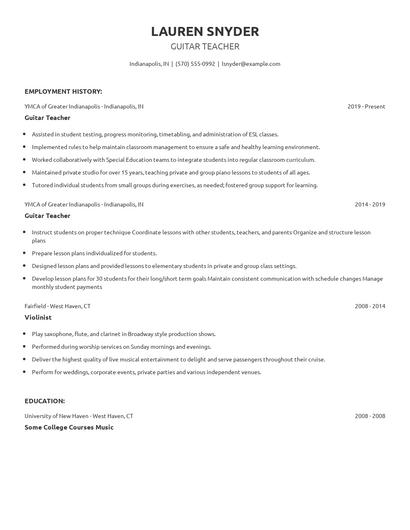 Guitar Teacher Resume