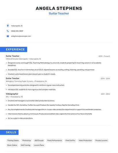 Guitar Teacher Resume