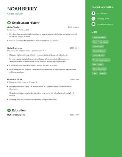 Guitar Teacher Resume