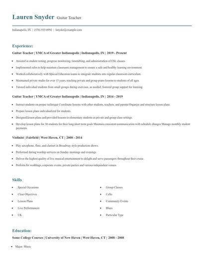 Guitar Teacher Resume