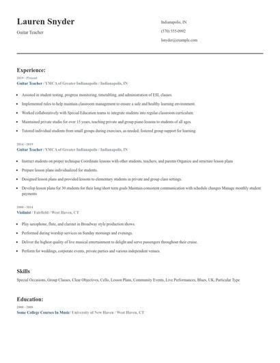 Guitar Teacher Resume