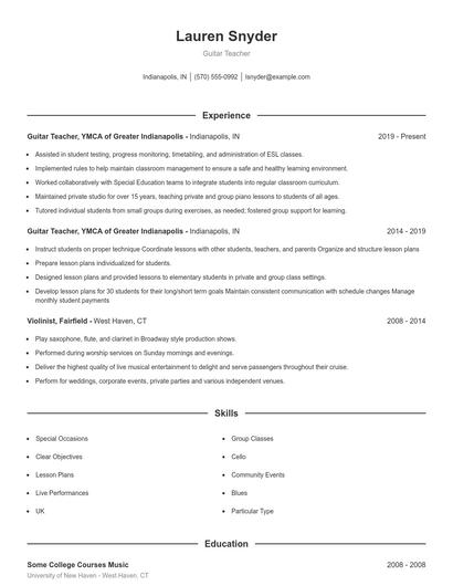Guitar Teacher Resume