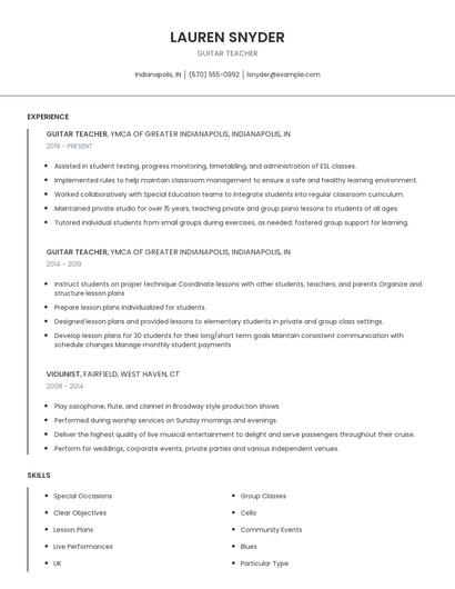 Guitar Teacher Resume