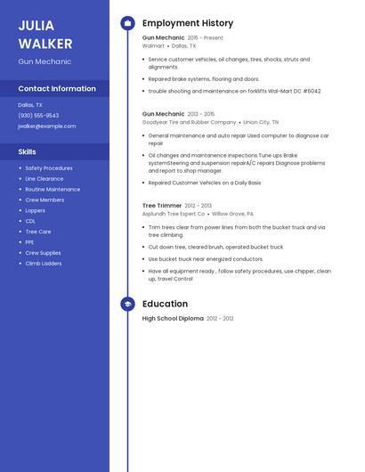 Gun Mechanic Resume