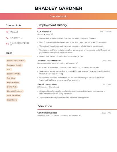 Gun Mechanic Resume