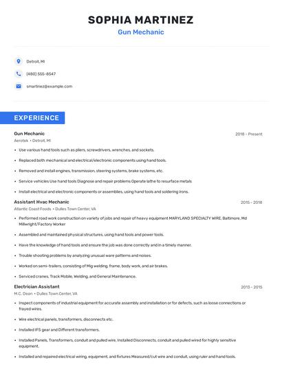 Gun Mechanic Resume