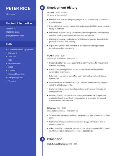 Gunner Resume