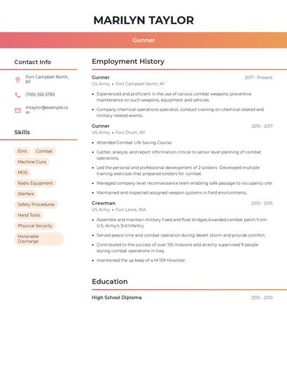 Gunner Resume