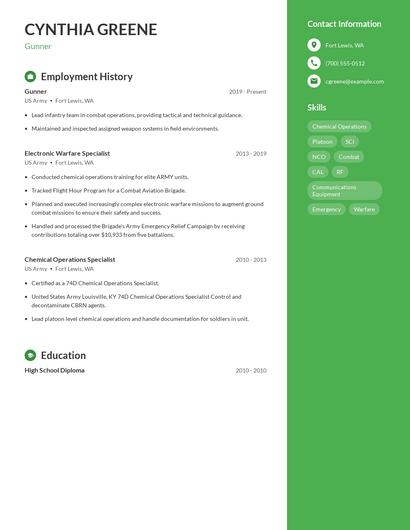 Gunner Resume