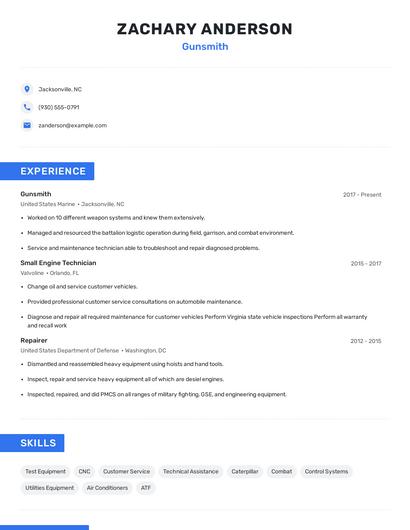 Gunsmith Resume