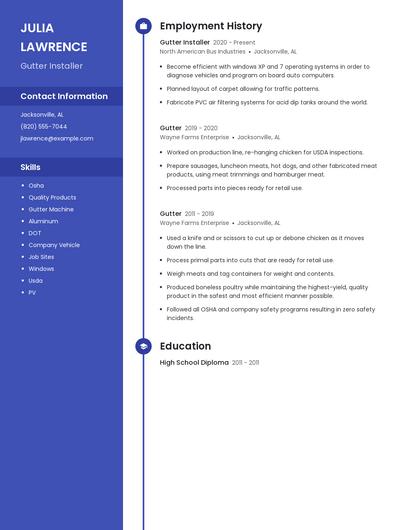 Gutter Installer Resume