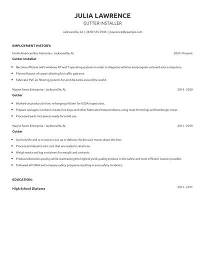 Gutter Installer Resume