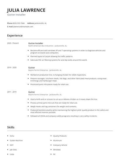 Gutter Installer Resume