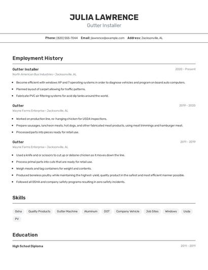 Gutter Installer Resume