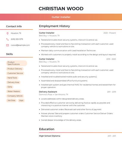 Gutter Installer Resume