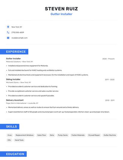 Gutter Installer Resume