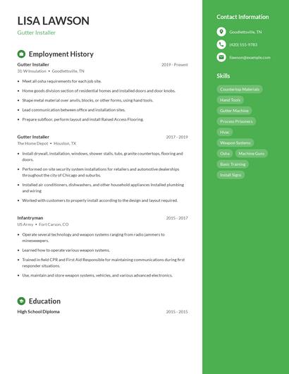 Gutter Installer Resume