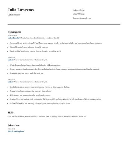 Gutter Installer Resume