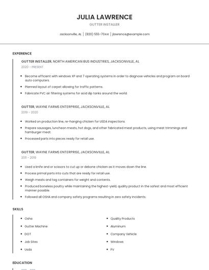 Gutter Installer Resume