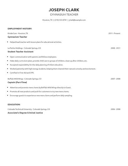 Gymnasium Teacher Resume