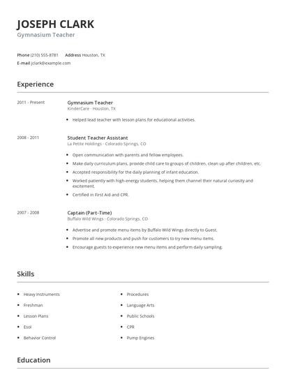 Gymnasium Teacher Resume