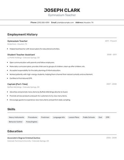 Gymnasium Teacher Resume