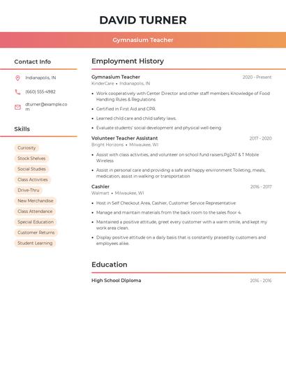 Gymnasium Teacher Resume