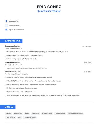 Gymnasium Teacher Resume
