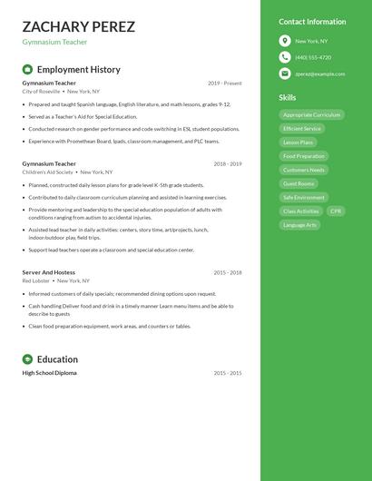 Gymnasium Teacher Resume