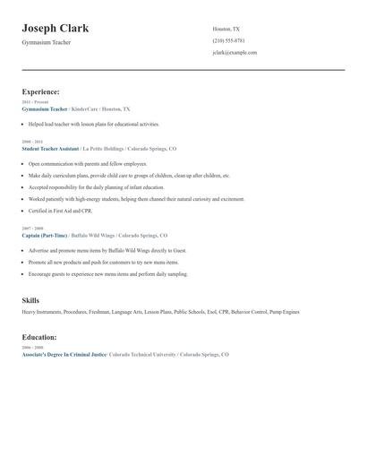 Gymnasium Teacher Resume