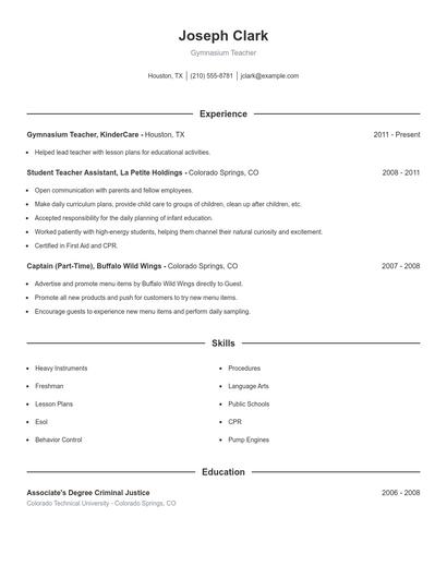 Gymnasium Teacher Resume
