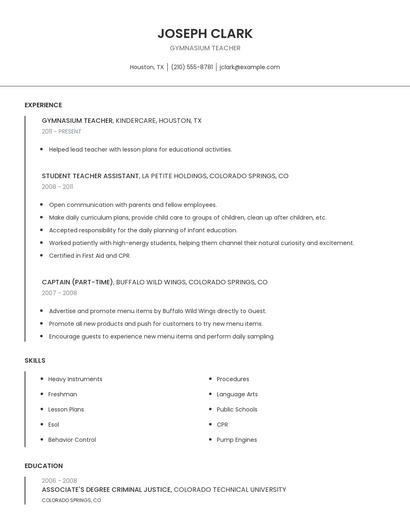Gymnasium Teacher Resume