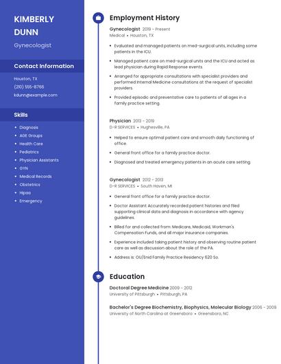 Gynecologist Resume