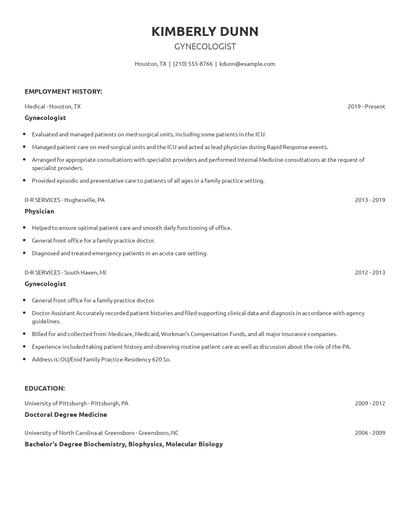 Gynecologist Resume