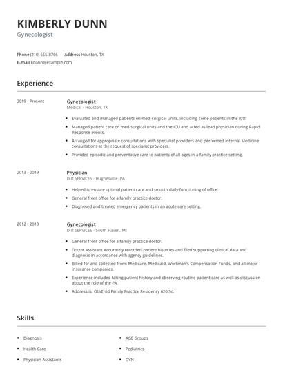Gynecologist Resume