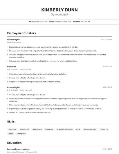 Gynecologist Resume