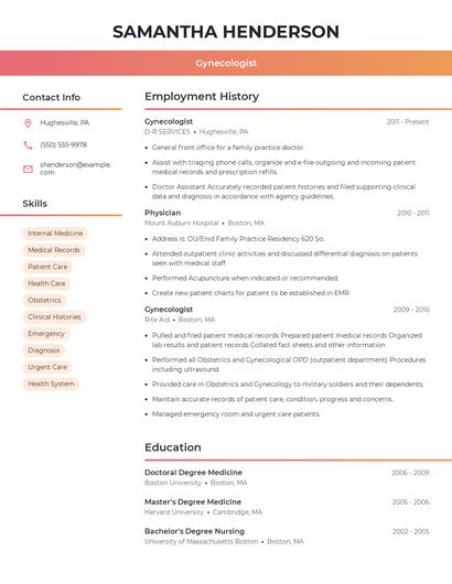 Gynecologist Resume