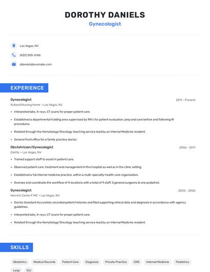 Gynecologist Resume