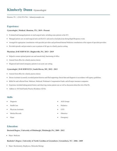 Gynecologist Resume