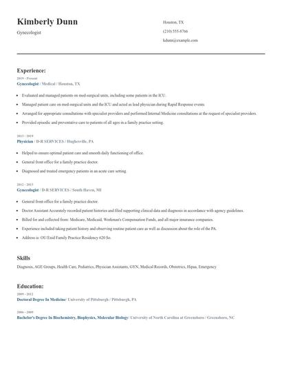 Gynecologist Resume