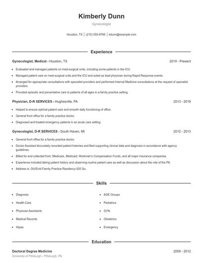 Gynecologist Resume