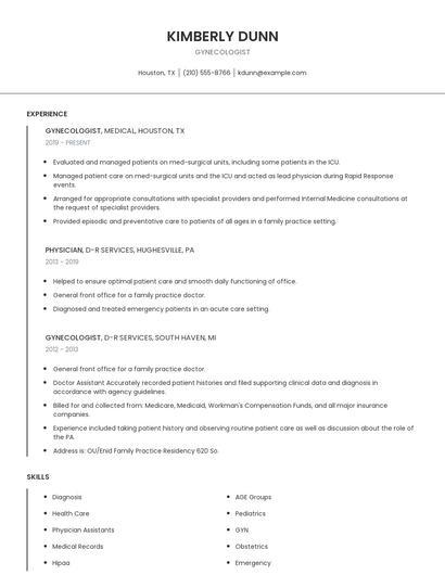 Gynecologist Resume