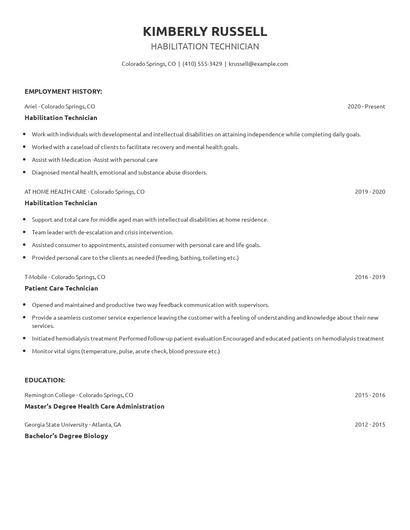 Habilitation Technician Resume